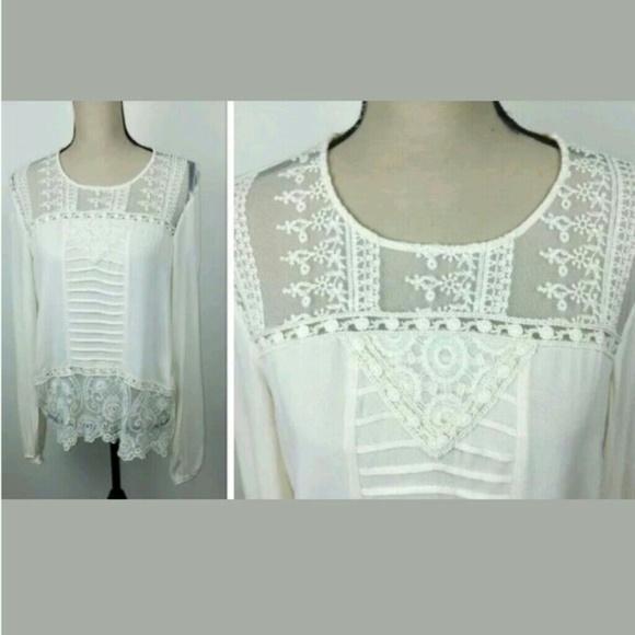 Taylor & Sage Tops - Taylor & Sage Ivory Lace Crochet Boho Rayon Shirt